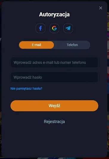 Formularz logowania do Vox Casino